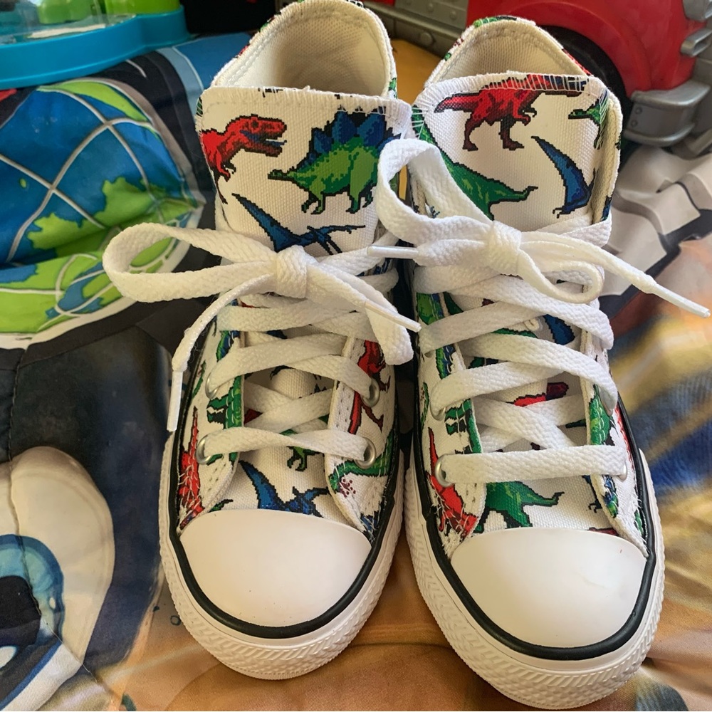Little boy toddler big kid converse dinosaur high tops white blue green red